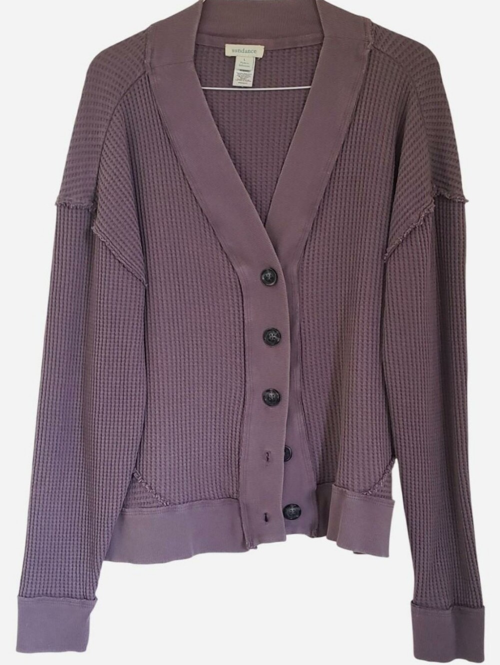 Sundance Dusty Purple Waffle-Knit Button Cardigan Womens Large Cotton